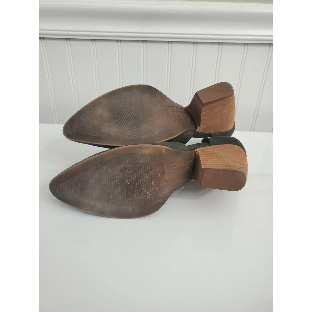 Charles David Womens 8.5M Green Suede Usual Notched Booties Slip on Shoes EUC